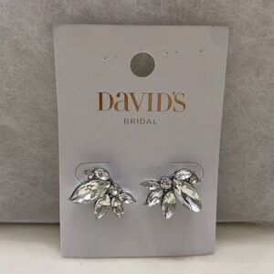 David’s Bridal Marquise Crystal Cluster Stud Post Silver Plated Earrings NEW
